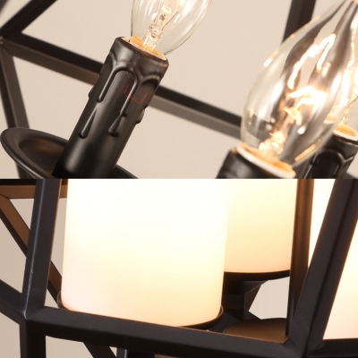Candle/Cylinder Shape Chandelier with Cage 3 Lights Industrial Metal Suspension Light in Black for Dining Room