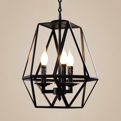 Candle Shape Dinging Room Chandelier Metal 3/4 Lights Antique Style Suspension Light in Black