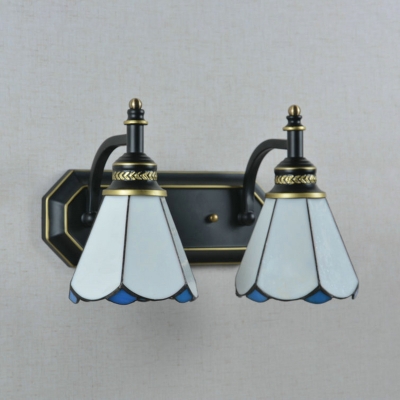 Dining Room Cone Sconce Light Glass 2 Lights Tiffany Style Antique White Sconce Wall Light