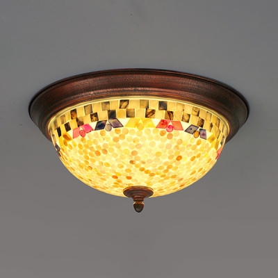 Dome Shade Restaurant Flush Mount Light Glass Shell 1 Light Rustic Style Ceiling Lamp