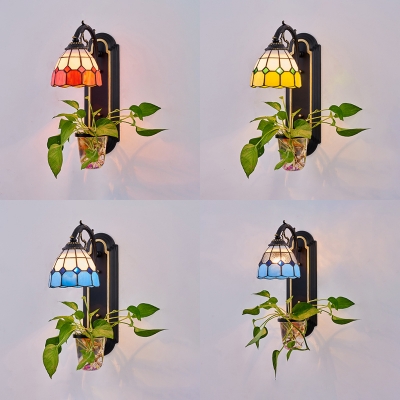 Domed Hallway Wall Lamp Stained Glass 1 Light Tiffany Style Wall Sconce with Multi Color Choice