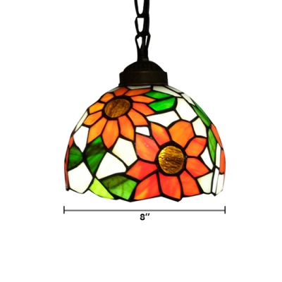 Elegant Tiffany Style Pendant Light with Oversize Sunflower Pattern