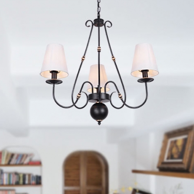 Fabric Tapered Chandelier 3/4/6 Lights Classic Style Hanging Light in Black for Living Room