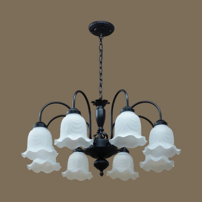 Flower Shade Pendant Lighting 6/8 Lights Classic Style Chandelier in Black/White for Living Room