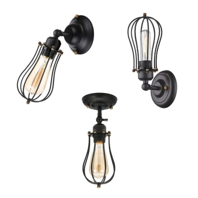 2 Pack 1 Light Sconce Light with Caged Shade Industrial Metal Wall Light in Black for Restaurant Cafe