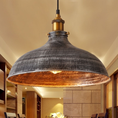 Metal Domed Shape Ceiling Light Living Room Restaurant 1 Light Antique Style Plug In Hanging Light in Galvanized Steel