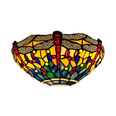 Restaurant Shop Dragonfly Pattern Sconce Light Stained Glass 1 Light Tiffany Style Vintage Wall Lamp