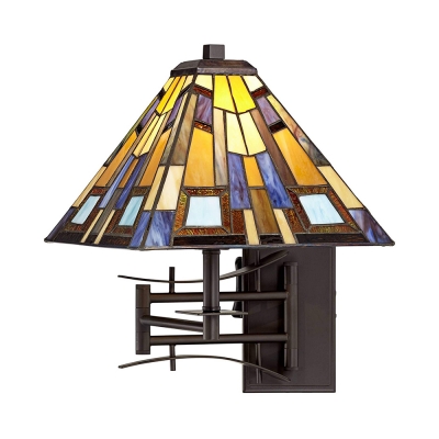 

Tiffany Style Colorful Wall Light with Tapered Shade 1 Light Stained Glass Swing Arm Sconce Light for Bedroom, HL520433