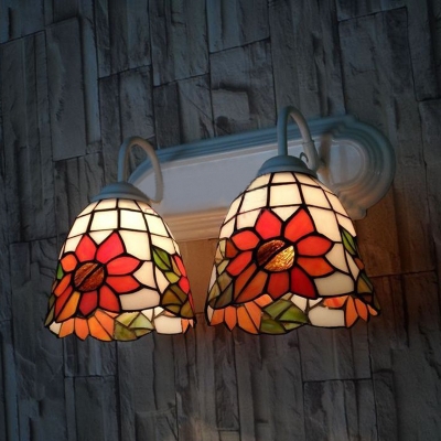 Kitchen Bedroom Flower Wall Light Stained Glass 2 Lights Vintage Style Wall Lamp