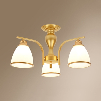 Living Room Bell Semi Ceiling Mount Light 3 Lights Antique Metal Ceiling Lamp in Black/Gold
