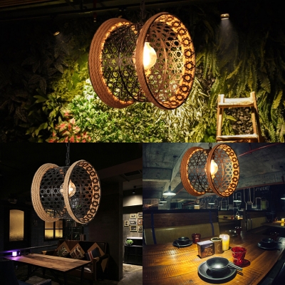 Metal Drum Shape Pendant Lamp Single Light Vintage Hanging Light for Living Room