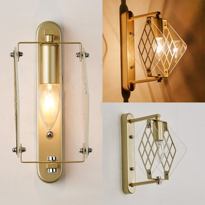 Metal Square Panel Wall Light 1 Light Traditional Sconce Light in Gold for Villa Hotel