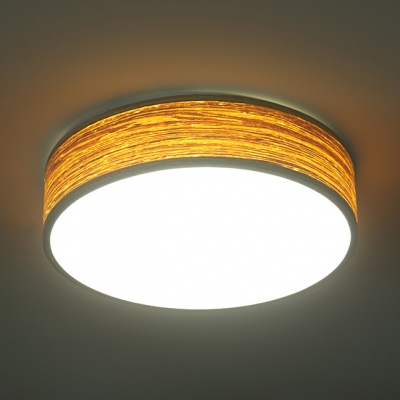 Rustic Style Drum Shape Ceiling Light Fixture Wood and Acrylic LED Flush Mount Ceiling Fixture for Living Room