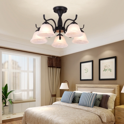 Simple Style Bell Semi Ceiling Mount Light Frosted Glass 3/5/6 Lights Black Ceiling Lamp for Hotel