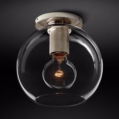 Simple Style Globe Flush Mount Light 1 Light Clear Glass Ceiling Light in Brass/Chrome/Black for Kitchen Hallway