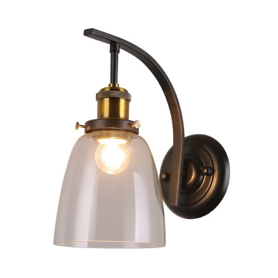 Single Light Bell Sconce Light Industrial Metal and Glass Wall Lamp for Hallway Foyer