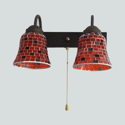 Stained Glass Bell Sconce Light Shop Restaurant 2 Lights Mosaic Wall Lamp in Yellow/Orange/Pink/Blue