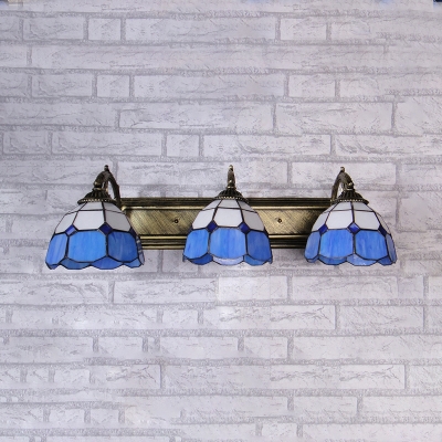 Stained Glass Dome Sconce Light Dining Room Bathroom 3 Lights Mediterranean Style Wall Sconce