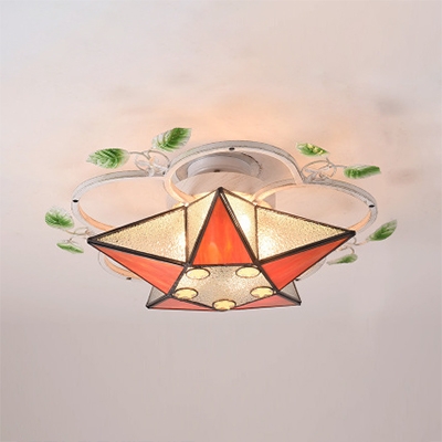 Stained Glass Star Semi Flush Ceiling Light Tiffany Style Ceiling Lamp for Living Room