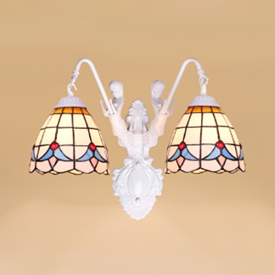 Tiffany Style Mermaid Sconce Light Stained Glass 2 Lights Wall Light for Living Room