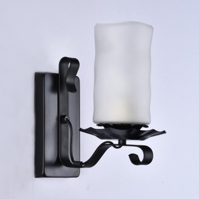 Vintage Pillar Wall Light Single Light Metal and Glass Wall Lamp in White for Hallway