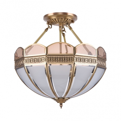 Vintage Style Semi Flush Ceiling Light Dome 4 Lights Glass Ceiling Lamp for Dining Room