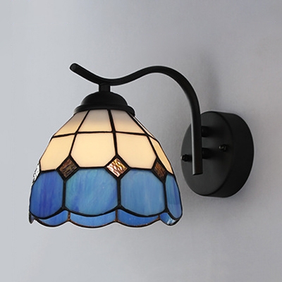 1 Light Dome Sconce Tiffany Style Stained Glass Hanging Wall Light for Hotel Restaurant