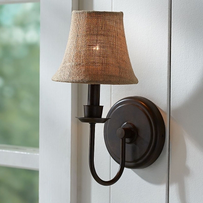 1 Light Tapered Shade Wall Sconce American Rustic Style Metal and Fabric Sconce Light in Black for Restaurant