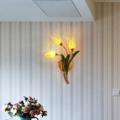 2/3/5 Lights Bloom Shape Wall Lamp Decorative Yellow Glass Metal Wall Light for Living Room Restaurant