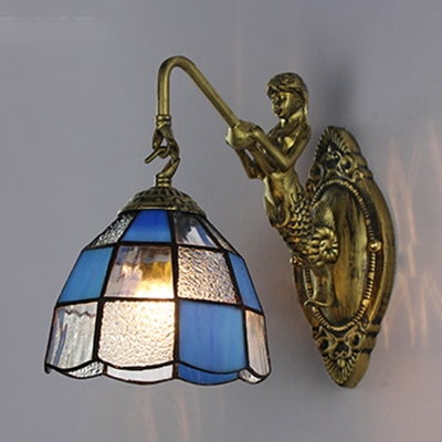2 Color Optional Dome Wall Sconce with Mermaid Decoration 1 Light Stained Glass for Dining Room Bedroom