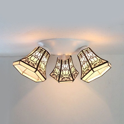 3 Lights Flush Mounted Light Rustic Style Stained Glass Light Fixture for Restaurant