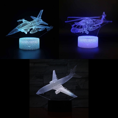 7 Color Changeable 3D Illusion Light Bedroom USB Port and Battery Airplane LED Night Light with Touch Sensor