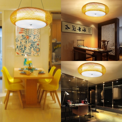 Antique Oval Ceiling Pendant Light Single Light Bamboo Ceiling Fixture for Restaurant Coffee Shop