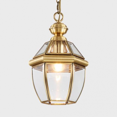 Antique Style Brass Hanging Light Single Light Metal and Clear Glass Ceiling Light for Kitchen Bar