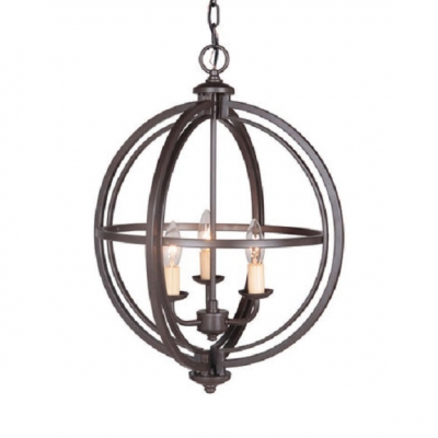 Antique Style Globe Pendant Lamp Metal 3/5 Lights Antique Rust/Chrome Chandelier for Hallway Stair