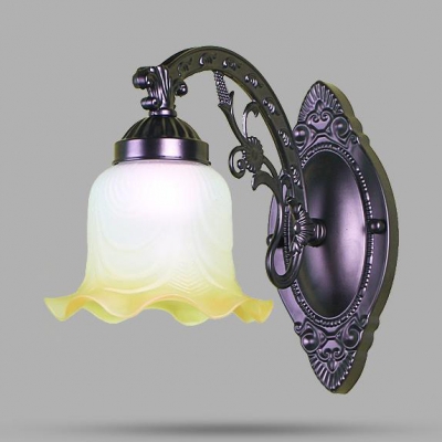 Antique Style Sconce Light with White Flower Shade 1/2 Lights Metal Frosted 1/2 Lights Metal Frosted Wall Light for Foyer