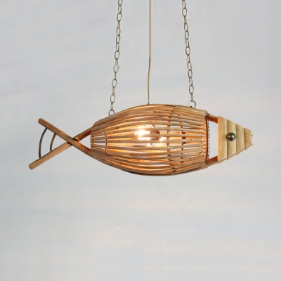 Bamboo Fish Chandelier Light Tropical Style 1 Light Suspension Light for Restaurant, 10