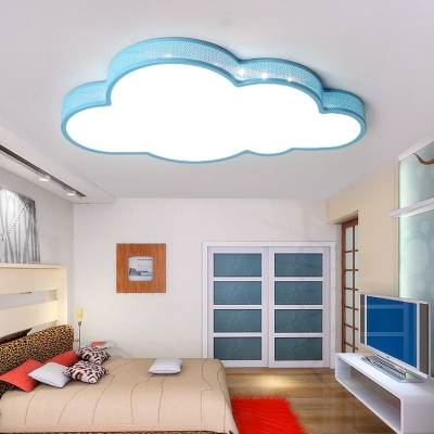 Blue Cloud Shape Flush Ceiling Light Lovely Acrylic Metal Light Fixture with White Lighting for Boy Girl Bedroom