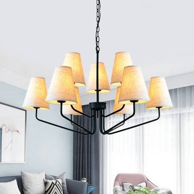 Classic Tapered Shade Chandelier 3/5/6 Lights Metal and Fabric Hanging Light in White for Living Room