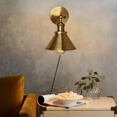 Cone Shape Kitchen Foyer Wall Light Metal 1 Light Vintage Style Plug In Sconce Light in Gold