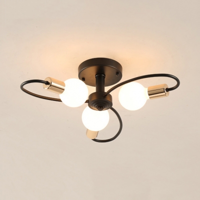 Creative Black Semi Flush Mount Light with Twist Arm 3/6/8 Lights Metal Ceiling Lamp for Bedroom