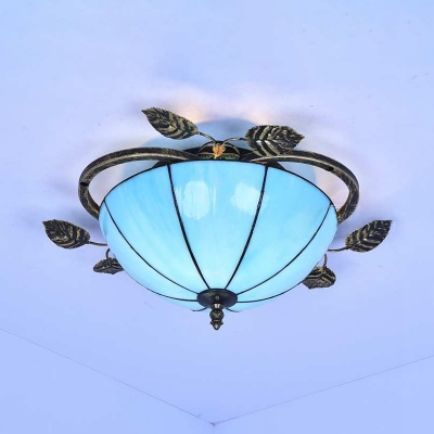 Dining Room Dome Ceiling Light Glass 3 Lights Rustic Light Fixture in White/Blue