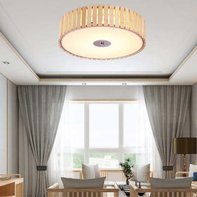 Dining Room Round Flush Mount Ceiling Light Wood and Acrylic Modern Beige Flush Ceiling Light