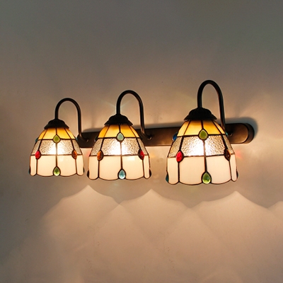 Dome Shade Wall Light 3 Lights Tiffany Style Stained Glass Sconce Light for Living Room Hallway