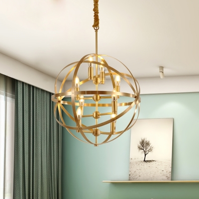 Elegant Globe Shape Chandelier Light 4/6/8 Lights Metal Hanging Lamp in Brass for Living Room Bedroom