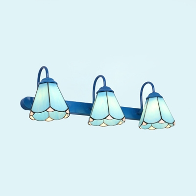 European Style Cone Wall Light 3 Lights Glass Sconce Lamp in White/Blue for Restaurant Hallway