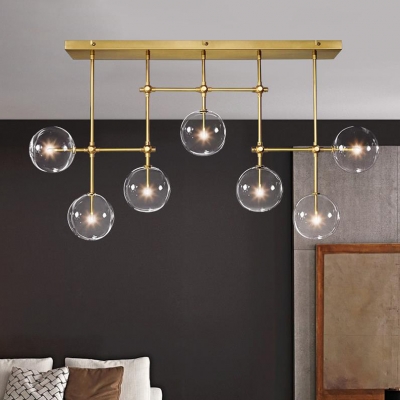 Globe Shade Ceiling Light 7 Lights Creative Metal Clear Glass Island Light in Gold for Living Room