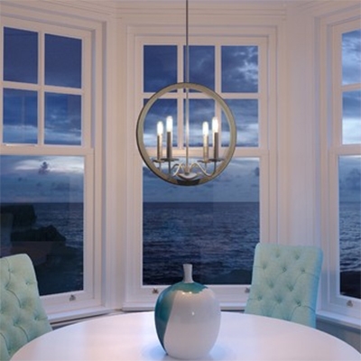 Globe Shade Pendant Lighting 4 Lights Rustic Style Metal Hanging Lamp for Restaurant Living Room