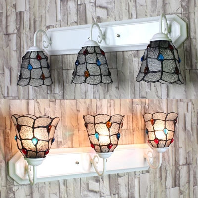 Hammered Glass Bell Wall Sconce 3 Lights Tiffany Style Sconce Light with Jewelry for Bedroom