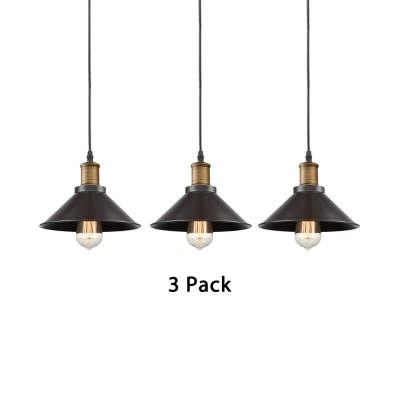 3 Pack Dining Room Pendant Lighting with Cone Shade Metal 1 Light Antique Style Black Ceiling Light